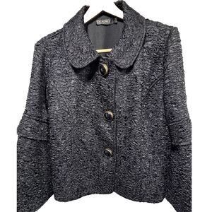 Picadilly Fashions Textured Boucle Crop Jacket L Peter Pan Collar Charcoal Gray